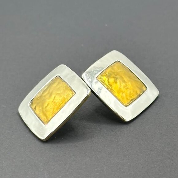 Jeep Collins Sterling Silver & Brass Hammered Post Earrings Signed - Picture 6 of 6